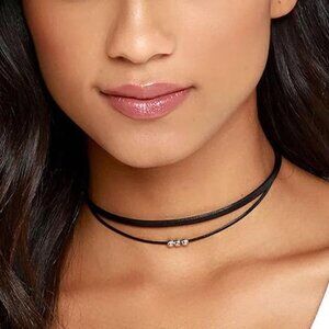 Women, Adjustable Layered Velvet Leather Lace Collar Necklace